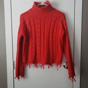 Red distressed sweater